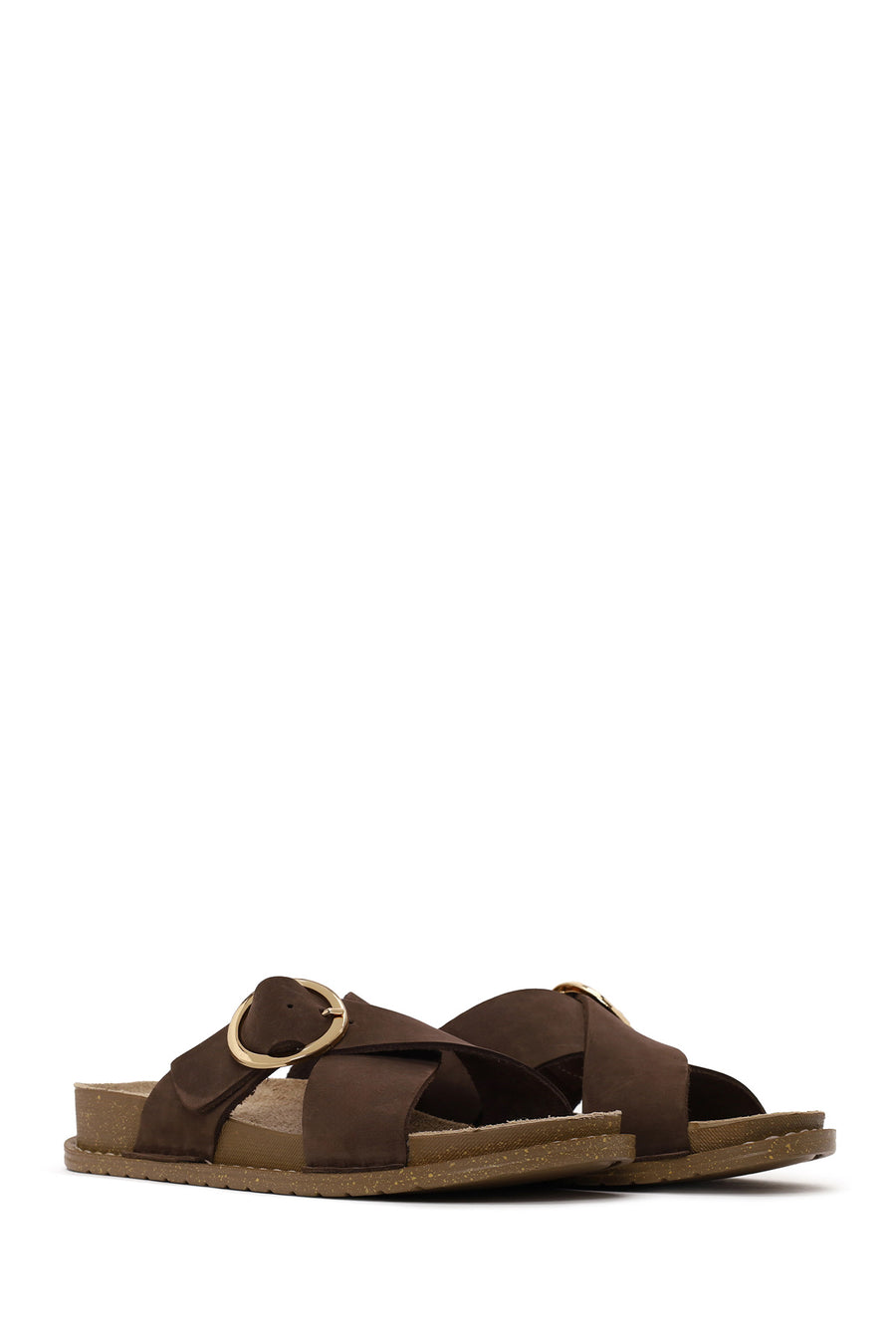 Woman Brown Buckled Suede Slipper