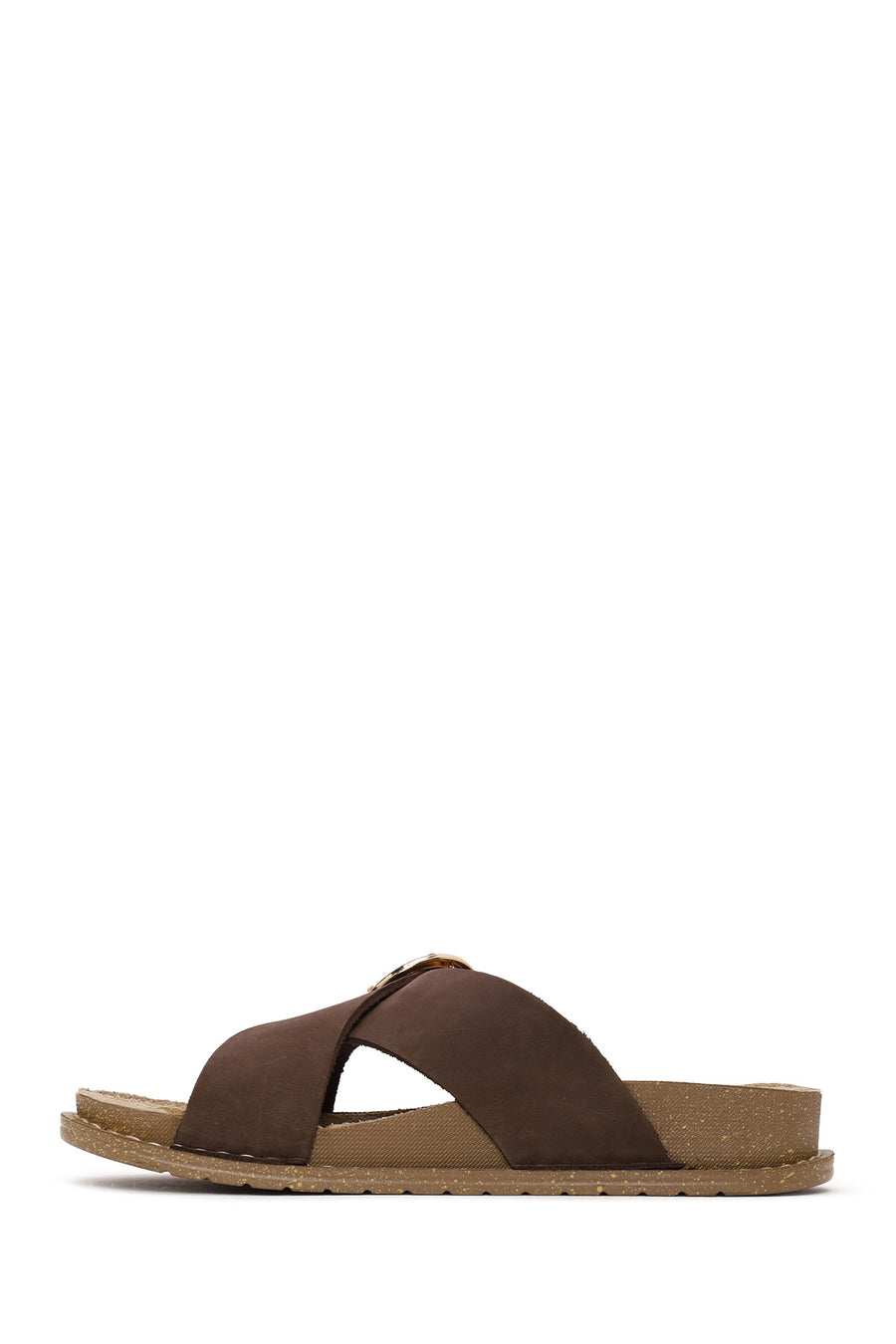 Woman Brown Buckled Suede Slipper