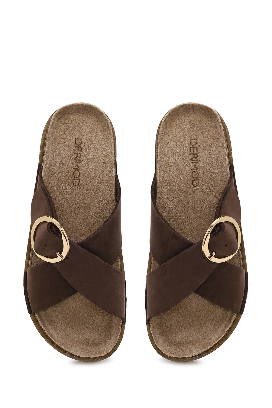 Woman Brown Buckled Suede Slipper