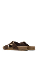 Woman Brown Buckled Suede Slipper | Derimod