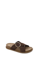 Woman Brown Buckled Suede Slipper | Derimod