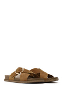 Woman Tan Buckled Suede Slipper | Derimod