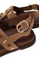 Women's Mink Stone Suede Leather Sandals | Derimod