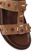 Women's Mink Stone Suede Leather Sandals | Derimod