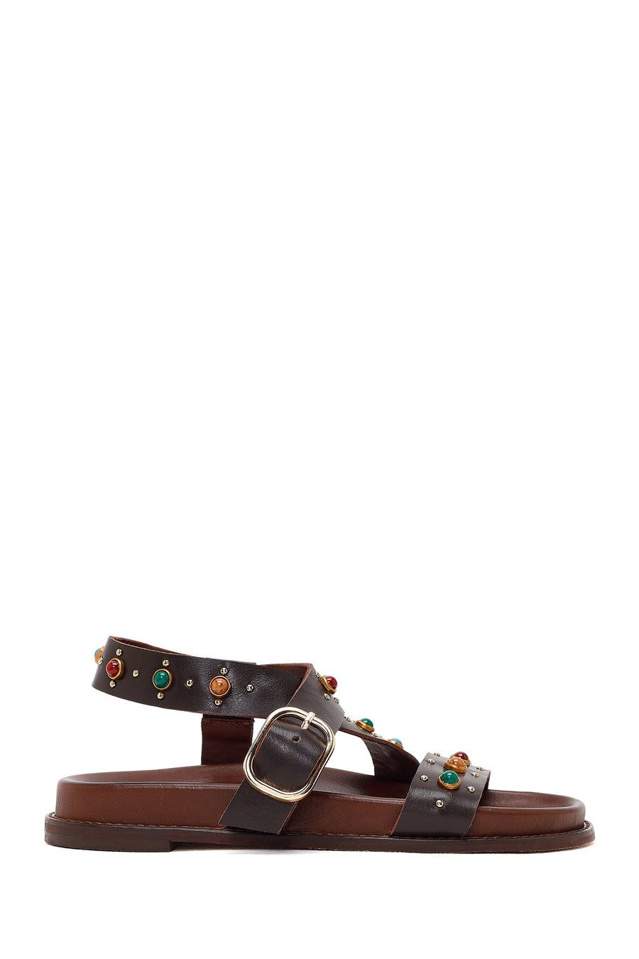 Woman Brown Jeweled Leather Sandals 26SFD551018 | Derimod