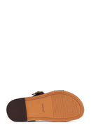 Woman Brown Jeweled Leather Sandals | Derimod