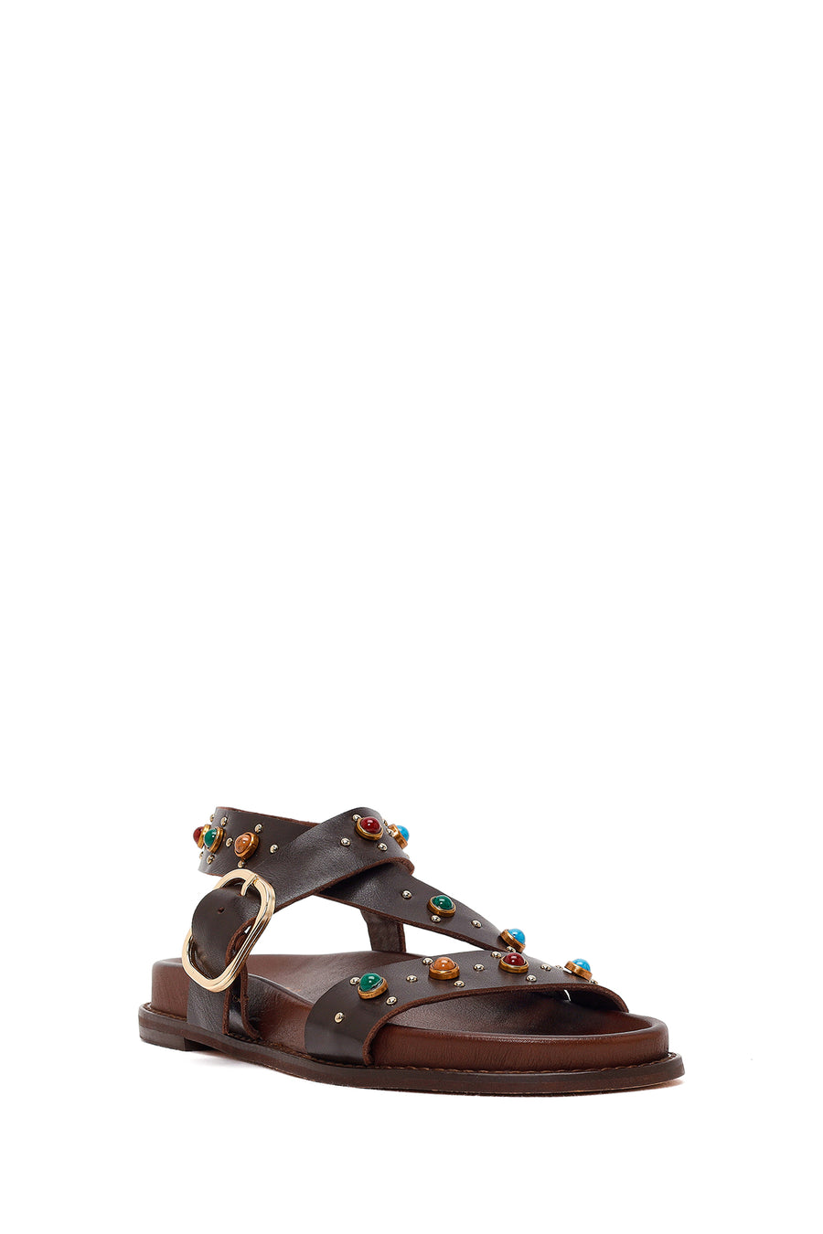Woman Brown Jeweled Leather Sandals