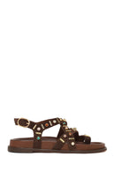 Woman Brown Embellished Suede Leather Sandals | Derimod