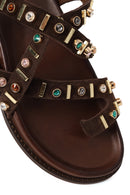Woman Brown Embellished Suede Leather Sandals | Derimod