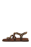 Woman Brown Embellished Suede Leather Sandals | Derimod