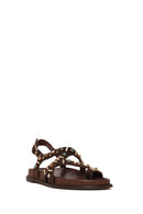 Woman Brown Embellished Suede Leather Sandals | Derimod