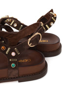 Woman Brown Embellished Suede Leather Sandals | Derimod