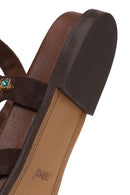 Woman Brown Embellished Suede Leather Sandals | Derimod