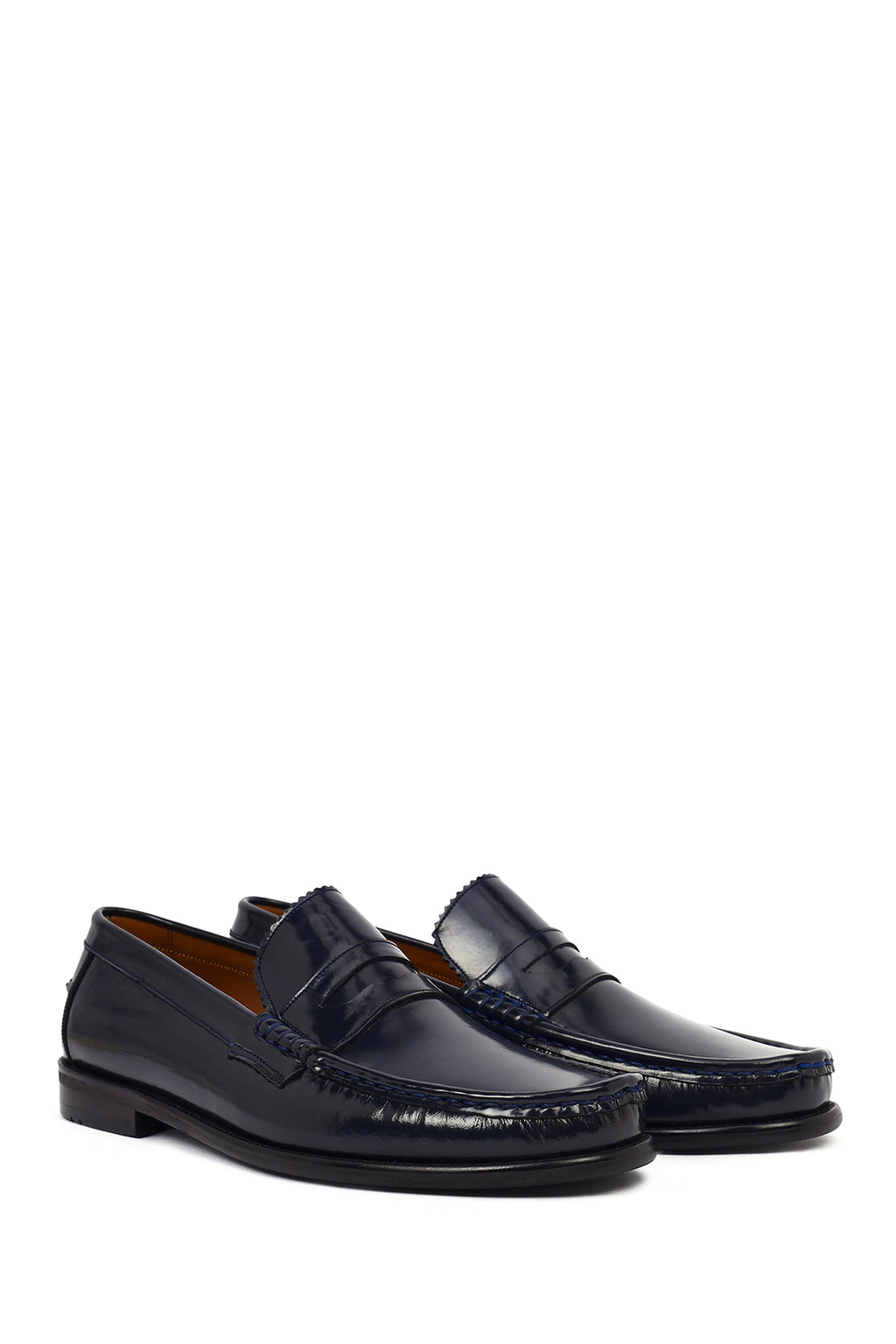 Erkek Lacivert Deri Klasik Loafer
