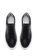Men's Black Lace-up Thick-Sole Leather Sneaker | Derimod