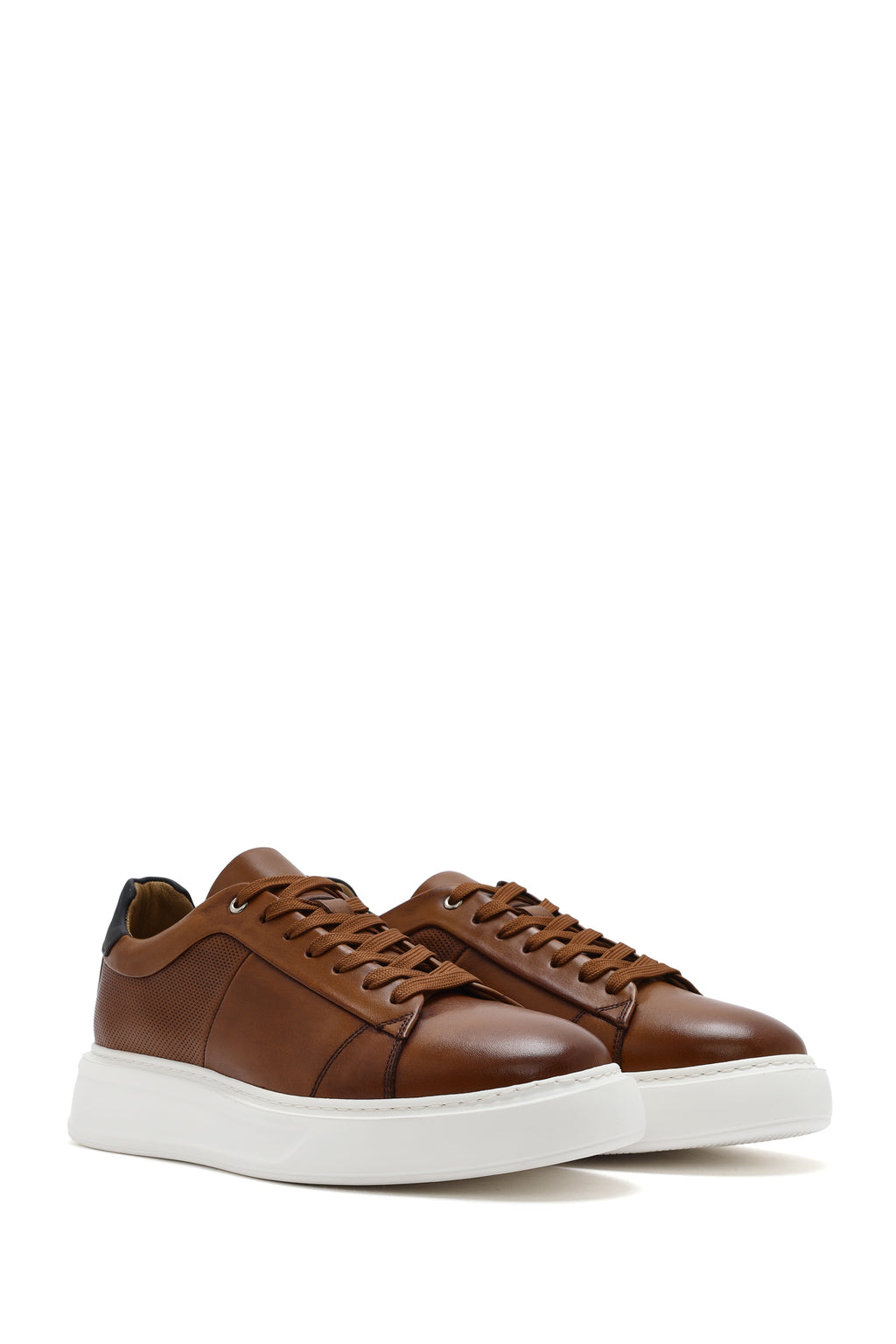 Erkek Taba Bağcıklı Kalın Tabanlı Deri Sneaker
