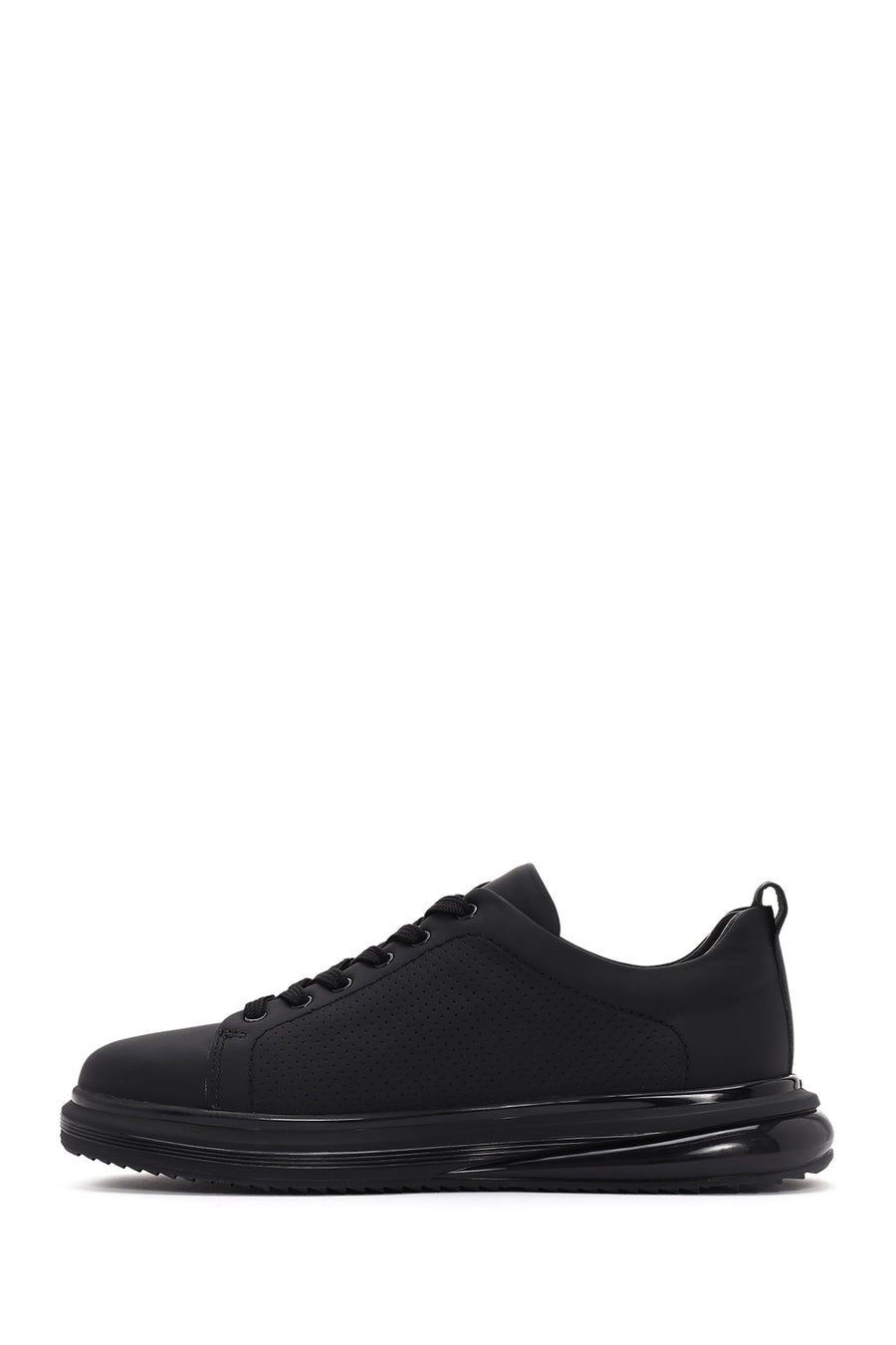 Erkek Siyah Bağcıklı Kalın Tabanlı Deri Sneaker