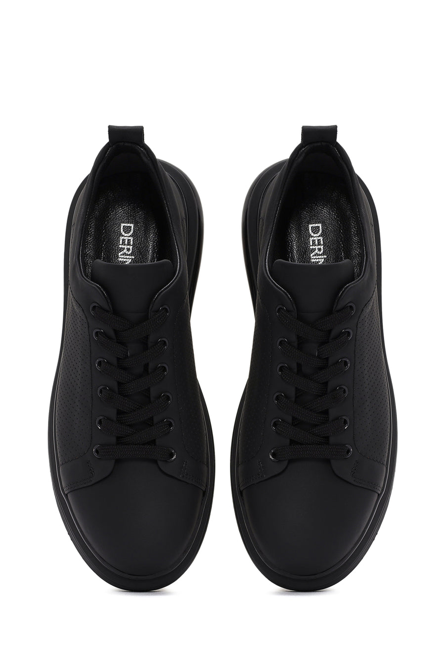 Erkek Siyah Bağcıklı Kalın Tabanlı Deri Sneaker