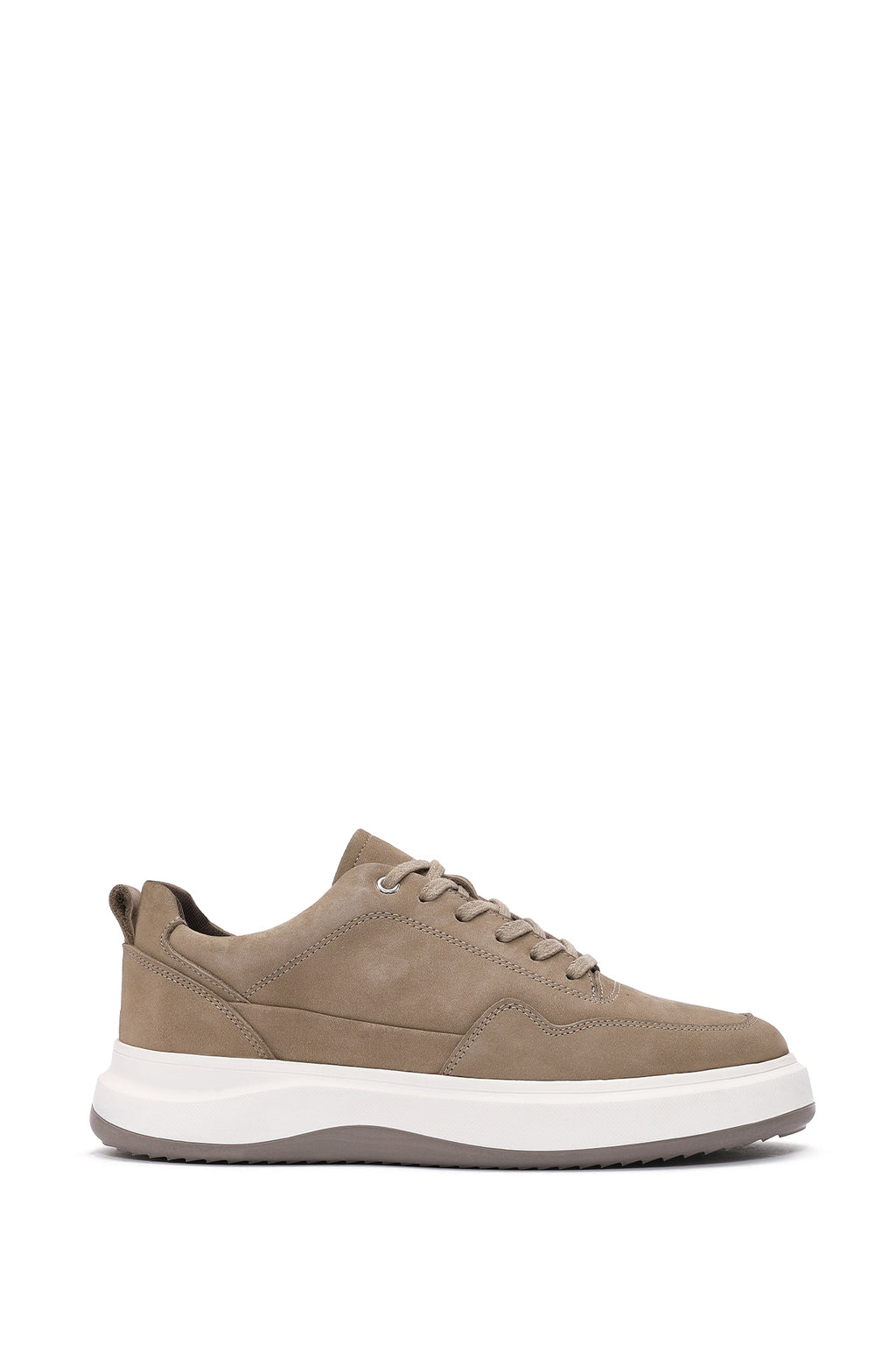 Erkek Vizon Bağcıklı Kalın Tabanlı Nubuk Deri Sneaker