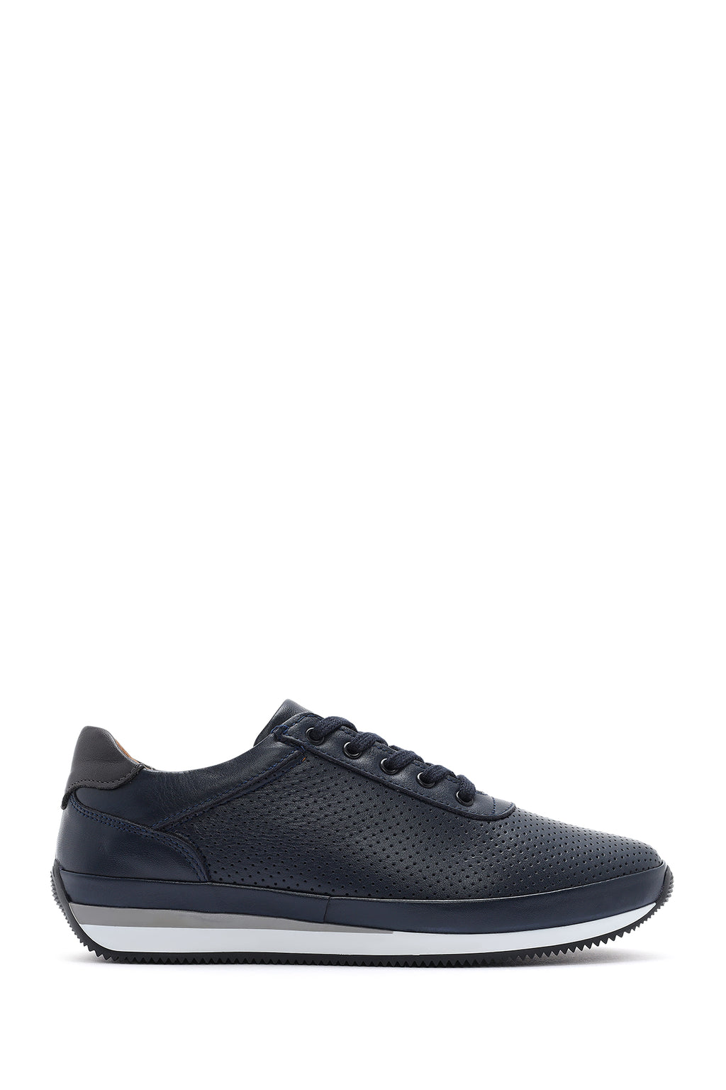 Erkek Lacivert Bağcıklı Deri Casual Sneaker