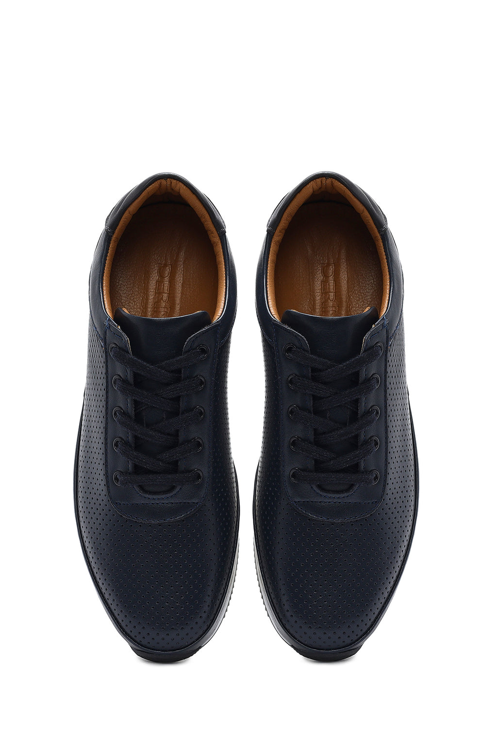 Erkek Lacivert Bağcıklı Deri Casual Sneaker