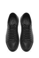 Erkek Siyah Bağcıklı Deri Sneaker | Derimod