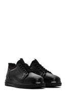 Men's Black Lace-up Thick-Sole Leather Sneaker | Derimod