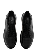 Men's Black Lace-up Thick-Sole Leather Sneaker | Derimod