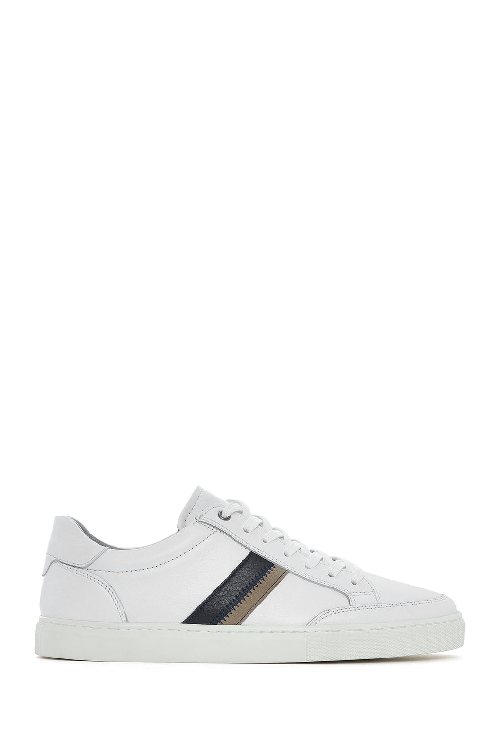 Erkek Beyaz Bağcıklı Deri Sneaker