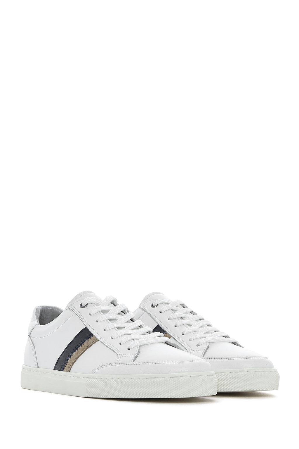 Erkek Beyaz Bağcıklı Deri Sneaker