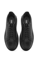 Erkek Siyah Bağcıklı Kalın Tabanlı Deri Sneaker | Derimod
