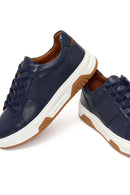 Erkek Lacivert Kalın Tabanlı Bağcıklı Deri Sneaker | Derimod