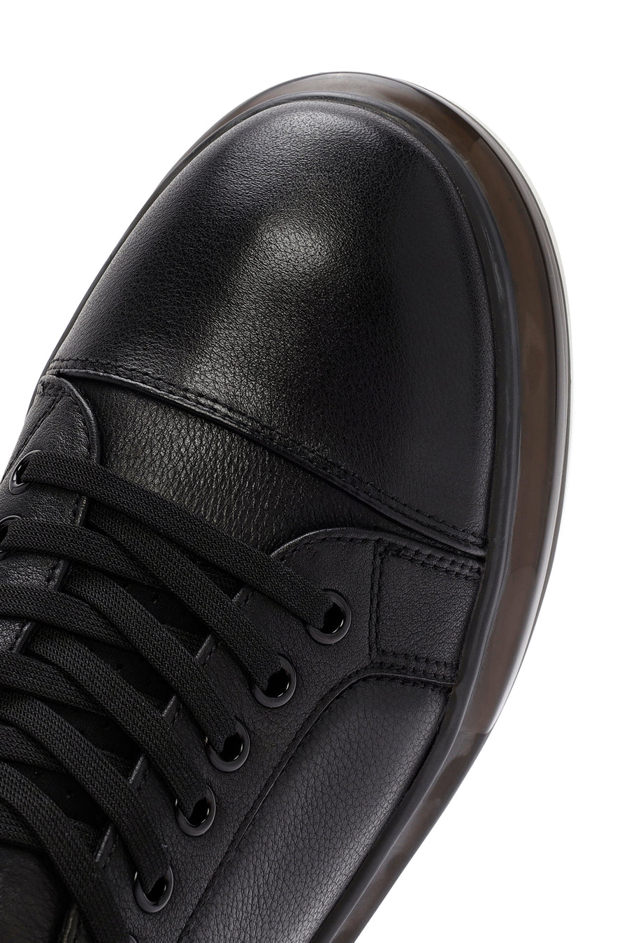 Erkek Siyah Bağcıklı Kalın Tabanlı Deri Sneaker