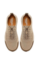 Derimod Zero Male Beige Lace-Up Thick-Soled Fabric Sneakers | Derimod