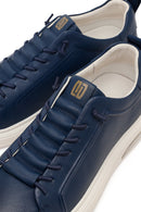 Erkek Lacivert Bağcıklı Deri Sneaker | Derimod