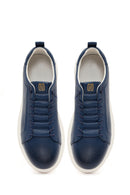 Erkek Lacivert Bağcıklı Deri Sneaker | Derimod