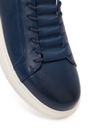 Erkek Lacivert Bağcıklı Deri Sneaker | Derimod