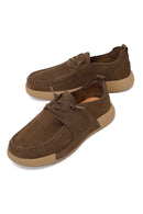 Male Khaki Lace-up Nubuck Leather Casual Shoes | Derimod