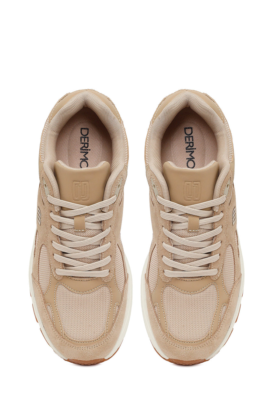Erkek Bej Bağcıklı Kalın Tabanlı Süet Deri Sneaker