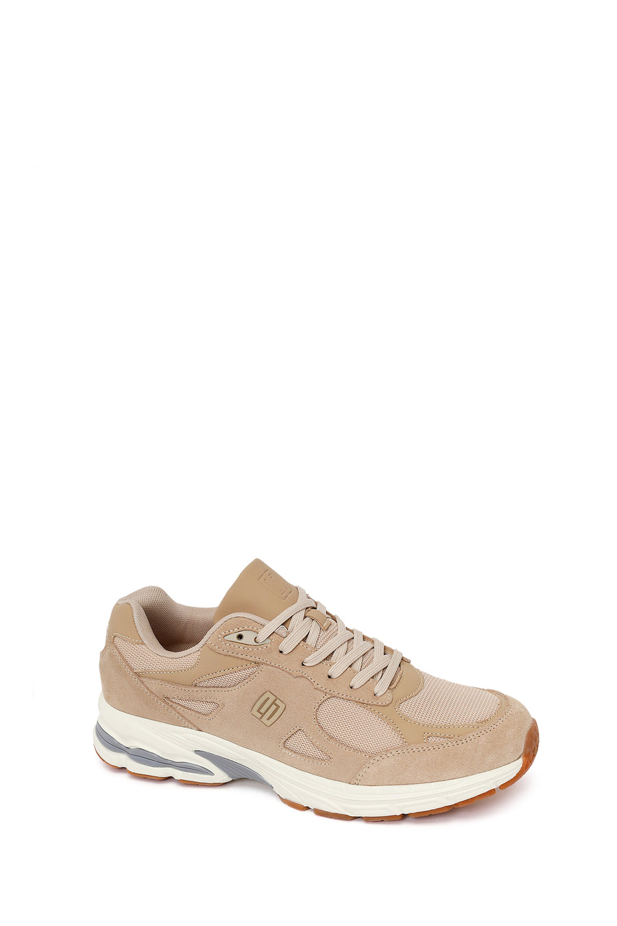 Erkek Bej Bağcıklı Kalın Tabanlı Süet Deri Sneaker