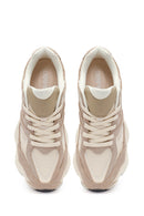 Men's Beige Lace-Up Thick-Sole Leather Sneaker | Derimod