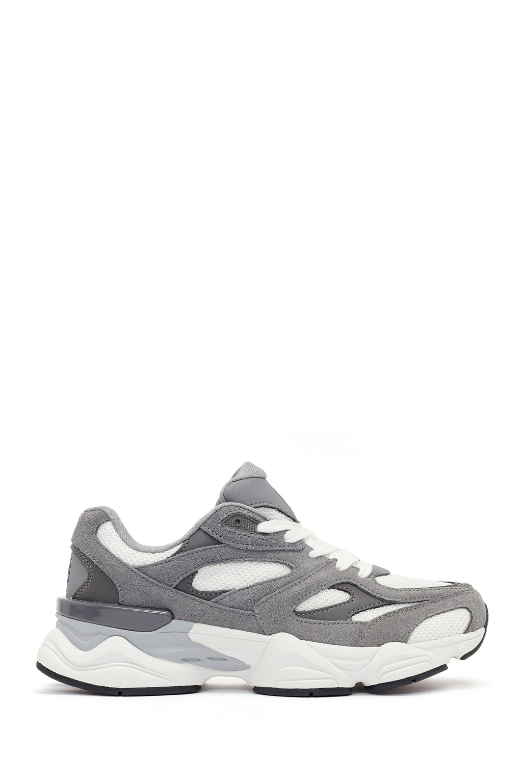 Erkek Gri Bağcıklı Kalın Tabanlı Deri Sneaker