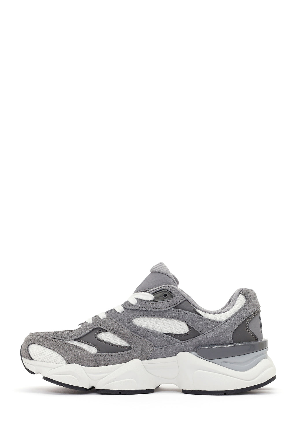 Erkek Gri Bağcıklı Kalın Tabanlı Deri Sneaker