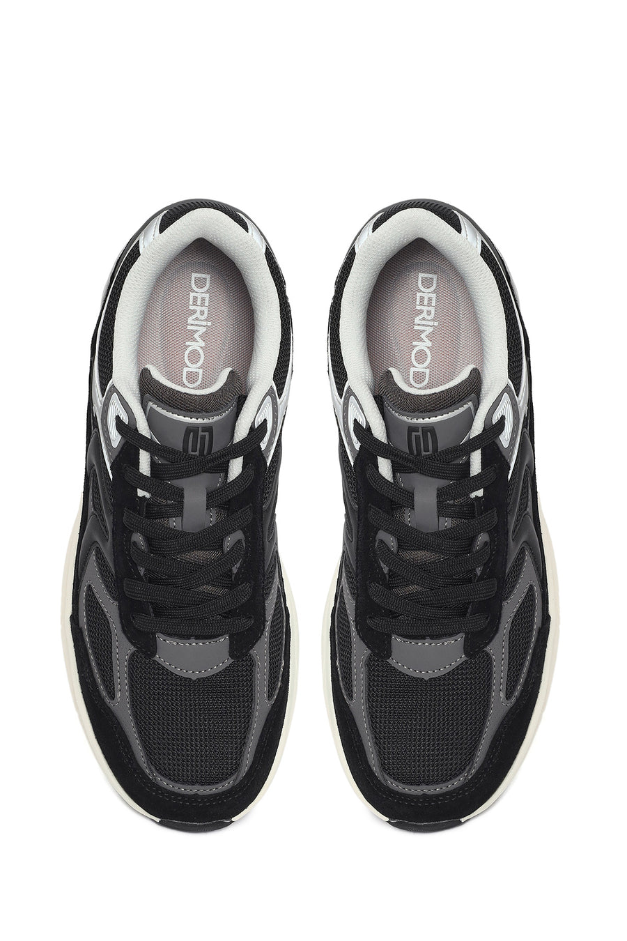 Erkek Siyah Kalın Tabanlı Bağcıklı Deri Sneaker