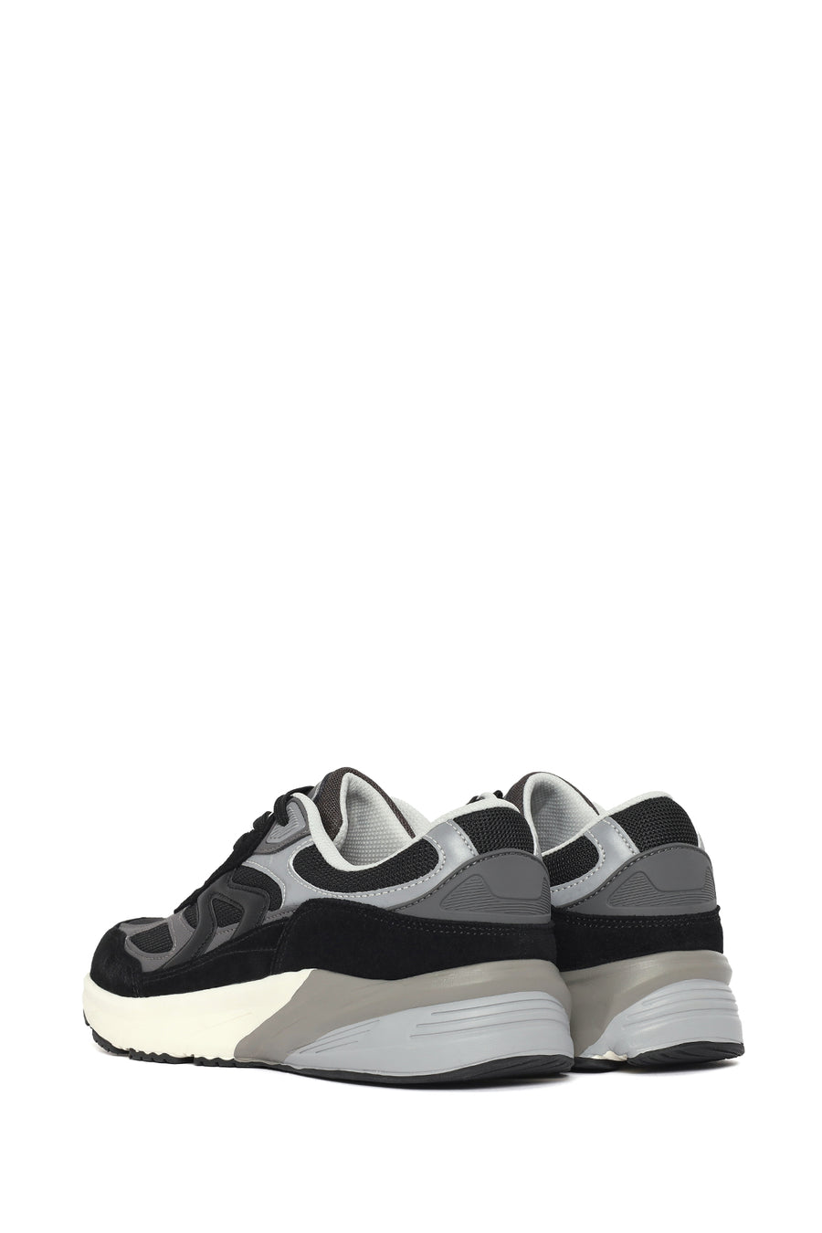 Erkek Siyah Kalın Tabanlı Bağcıklı Deri Sneaker