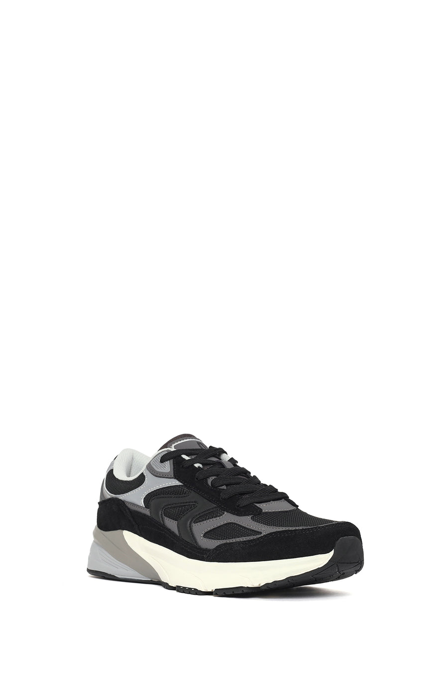 Erkek Siyah Kalın Tabanlı Bağcıklı Deri Sneaker