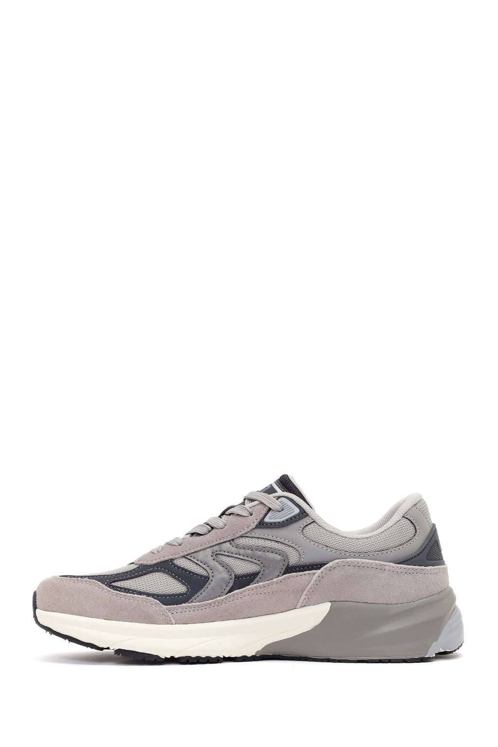 Erkek Gri Kalın Tabanlı Bağcıklı Deri Sneaker