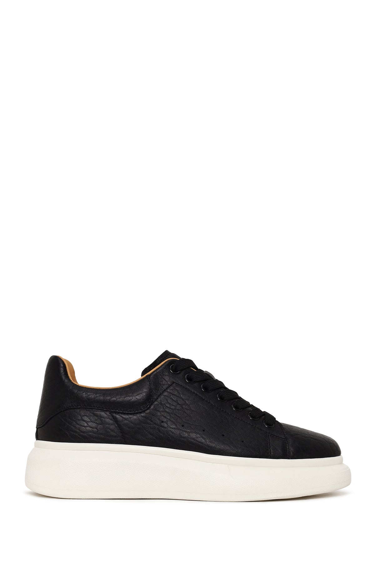 Erkek Siyah Bağcıklı Kalın Tabanlı Desenli Deri Sneaker 26SFD6987FT | Derimod