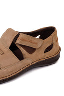 Male Beige Strap Nubuck Leather Sandal | Derimod