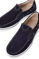 Male Navy Nubuck Leather Casual Shoes | Derimod